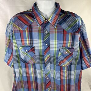 Wrangler Shirt Mens 3XT Pearl Snap Tartan Plaid Pockets Western Ranch Rodeo